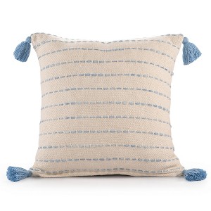 20" X 20" Coral And Ivory 100% Cotton Striped Zippered Pillow - 1 of 4