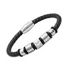 Steeltime Men's black leather braided bracelet with stainless steel accents - 2 of 4