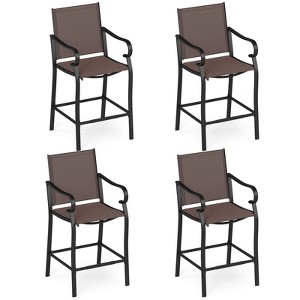 Tangkula Outdoor Counter Height Bar Stools Set of 4 w/ Back Armrest & Footrest - 1 of 4