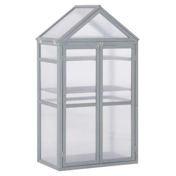 Outsunny 32" x 19" x 54" Garden Wood Cold Frame Greenhouse Flower Planter with Adjustable Shelves, Double Doors