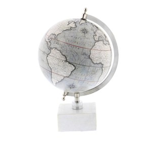 Olivia & May 13" x 9" Contemporary Decorative Globe with Iron and Ceramic Stand White: Metal Tabletop Sculpture, Indoor Display - 1 of 4