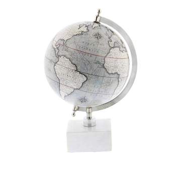 13" x 9" Contemporary Decorative Globe with Iron and Ceramic Stand White - Olivia & May