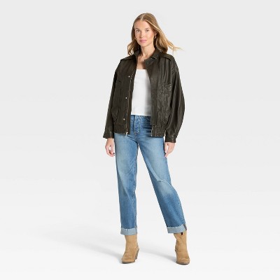 Women's Relaxed Faux Leather Bomber Jacket - Universal Thread' Black - image 3
