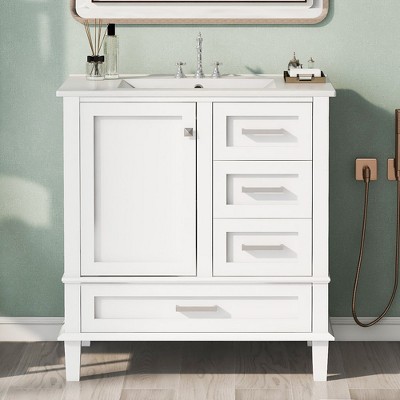 30" Solid Wood Frame Bathroom Vanity with Sink Combo Set, a Soft Closing Door and 3 Drawers