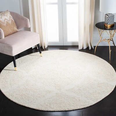 Ivory Beige 6' Round Handmade Wool Tufted Rug