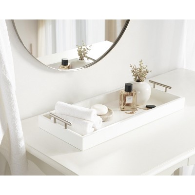 Lipton Sleek White and Silver Wood Decorative Tray, 10x24