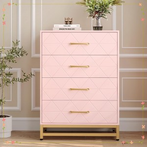 Wooden Dresser with 4 Drawer, Modern Dresser for Bedroom, Chest of Drawers with Wide Drawers & Metal Handles - 1 of 4
