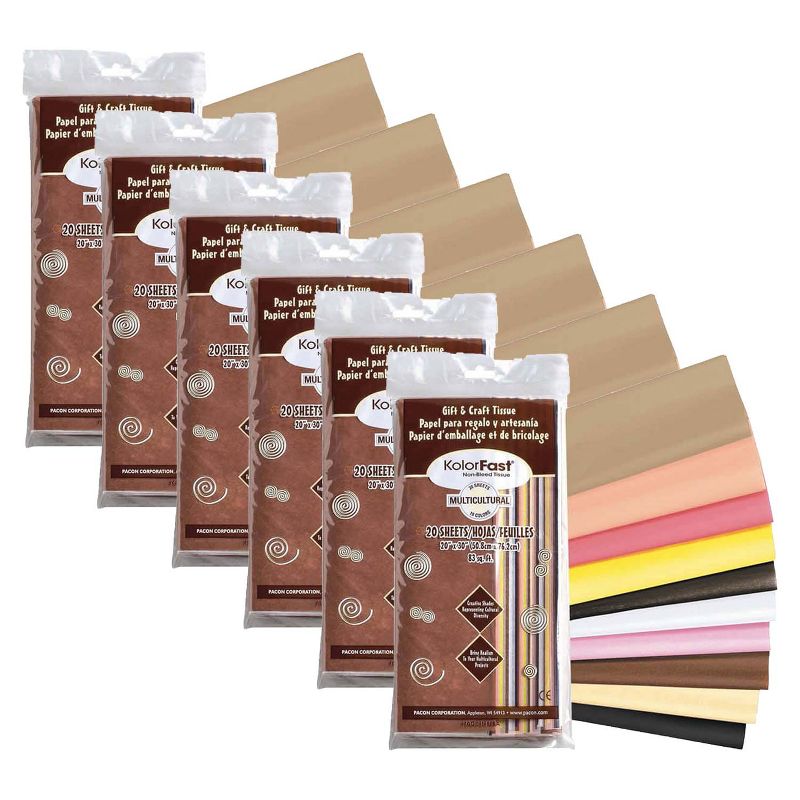 KolorFast® Multi-Cultural Tissue Assortment, 10 Assorted Colors, 20" x 30", 20 Sheets Per Pack, 6 Packs, 1 of 2