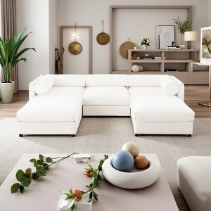 109" Chenille U-Shaped Modular Sectional Sofa with Cylindrical Cushions & Storage Seat - 1 of 4