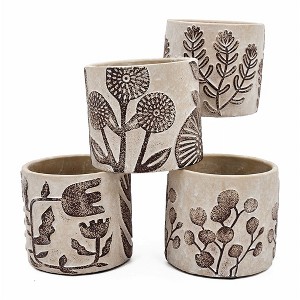 Chery Life 4.3x4.3x4" Sand and Cement Planters with Leaf Pattren, 4 Pieces - 1 of 4