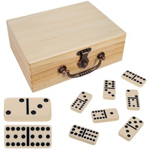 WE Games Double 12 Dominoes in Wooden Treasure Box, Ivory Color - 1 of 4