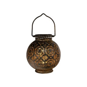 LumaBase Battery-Operated Bronze Metal Lantern with Cut Out Design and White Lights - 1 of 4