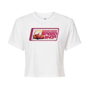 Women's - Disney - Lightning McQueen Speed Shop Cropped Graphic T-Shirt - 1 of 4