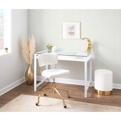 Cream Velvet and Gold Metal Swivel Task Chair