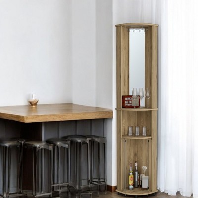 Alilang 17.70 Inch Corner Hallway Storage Cabinet with Mirror and Hooks-Beige