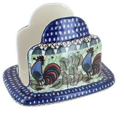 Blue Rose Polish Pottery 487 Ceramika Artystyczna Napkin Holder
