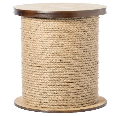 Vintiquewise Decorative Round Spool Shaped Wooden Stool with Rope