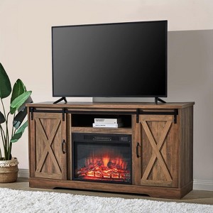 AMERLIFE Fireplace TV Stand with Sliding Barn Door & Adjustable Shelves for TVs up to 65", Barnwood - 1 of 3
