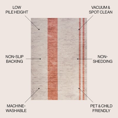 Ivory and Pink 9' x 12' Reversible Washable Stripe Rug