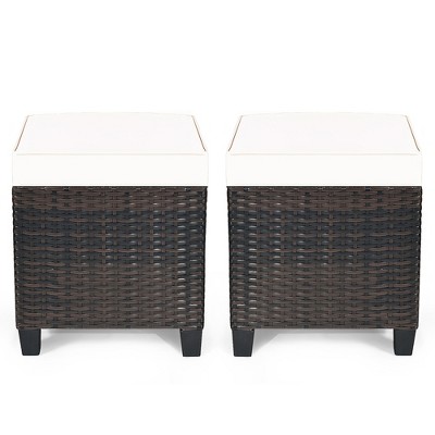 Costway 2PCS Patio Rattan Ottoman Cushioned Seat w/Coffee Table Furniture Beige