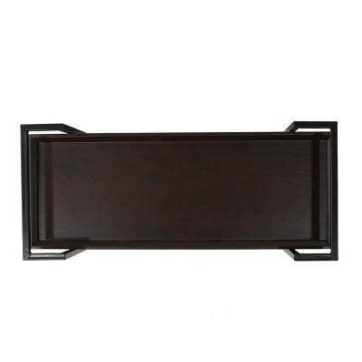 Gerard Dark Walnut and Black Industrial Bar Cart with Storage