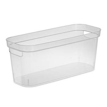 Sterilite 6.25x6.25x15 Inch Narrow Modern Storage Bin w/ Comfortable Carry Through Handles and Banded Rim for Household Organization, Clear