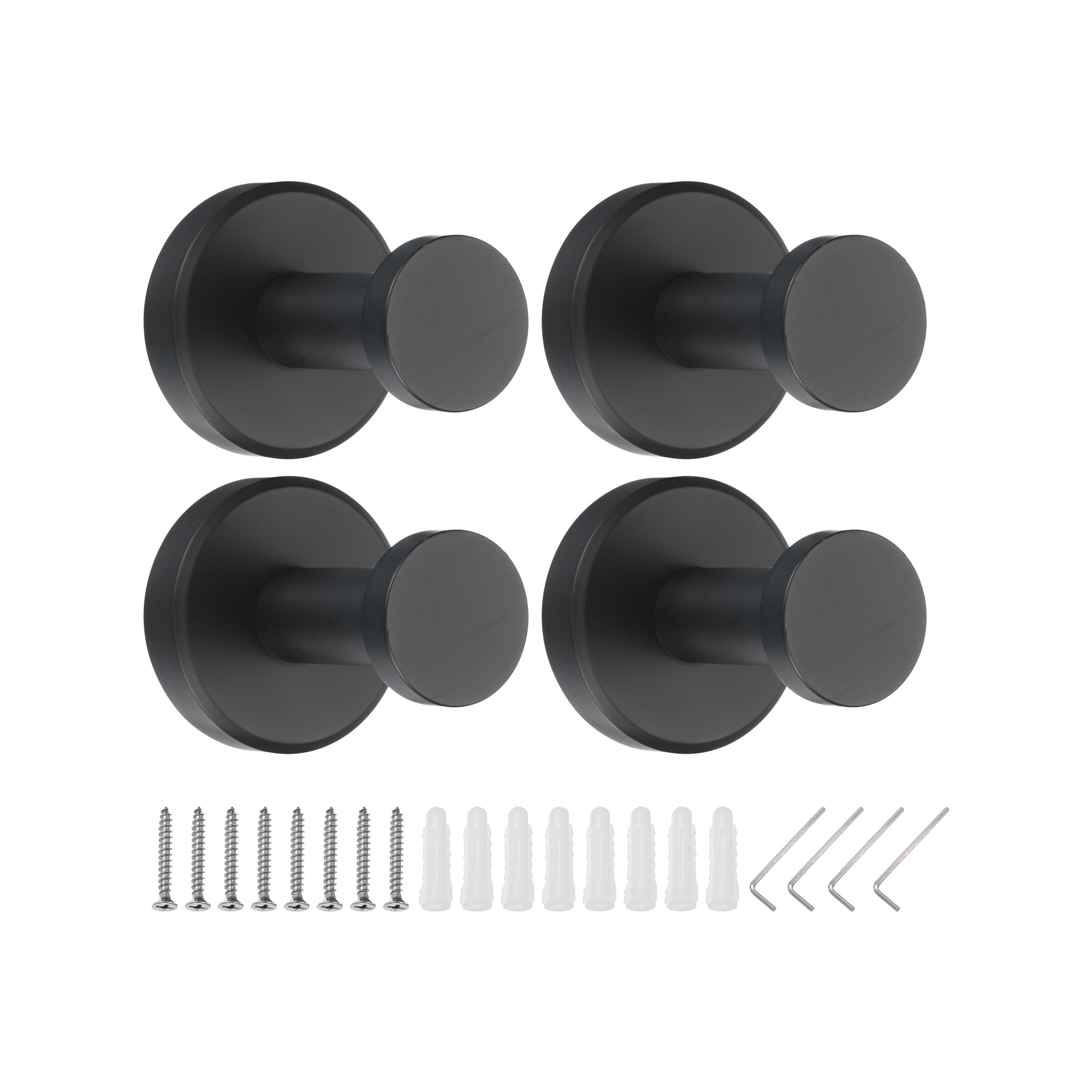 Unique Bargains 304 Stainless Steel Round Wall Mounted with Tools Towel Hanger Holder Matte Black 4 Pcs