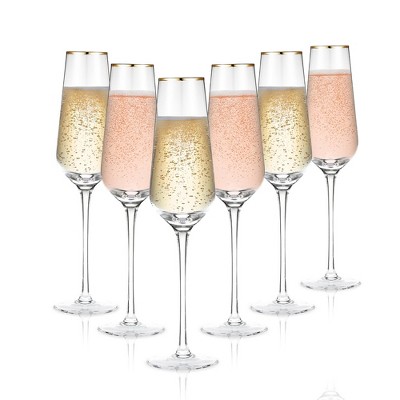 Berkware Tall Champagne Flutes with Gold Tone Rim - 8.1oz