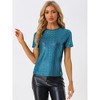 Allegra K Women's Party Metallic Short Sleeve Textured Shiny T-shirts - 3 of 4