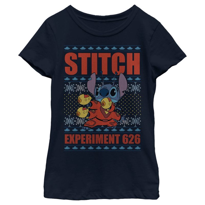 Girl's Lilo & Stitch Experiment 626 Ugly Sweater T-Shirt, 1 of 5