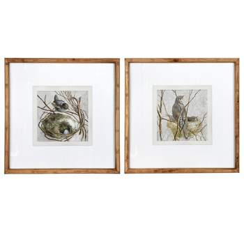 (Set of 2) 18" Square Wood Framed Wall Arts with Bird and Nest - Storied Home