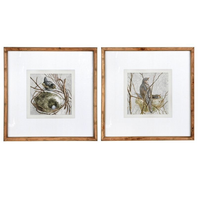 (Set of 2) 18&#34; Square Wood Framed Wall Arts with Bird and Nest - Storied Home, 1 of 9
