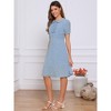 INSPIRE CHIC Women's Peter Pan Collar Tie Neck Short Sleeve A-Line Elegant Belted Floral Dress - 2 of 4