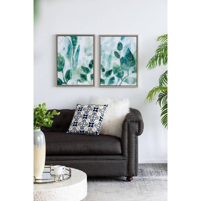 Green and White Acrylic Leaf Print Wall Art Set