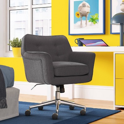 Graphite Gray Leather Swivel Executive Office Chair with Fixed Arms
