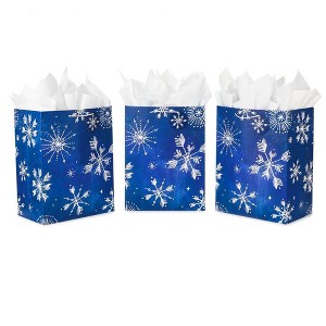 Hallmark Over-sized Gift Bags & Tissue Gift Packaging Set: Celestial Snowflake Design, 3-Pack with 15 Sheets - 1 of 4