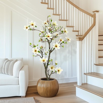 Artificial Magnolia Tree, Faux Flower Plant with Realistic Leaves for Indoor Outdoor Home Office Decor, White