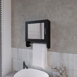 Pine Medicine Cabinet in Melamine With a Towel Bar And Included Mirror, Black - 1 of 4