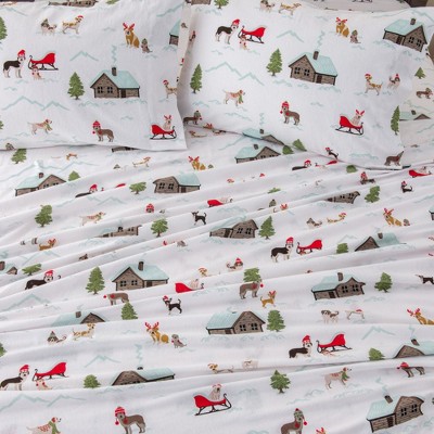 Twin Gray Cotton Flannel Holiday Print Sheet Set