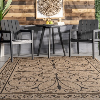 Charming Brown Vine-Inspired 9' x 12' Easy-Care Synthetic Area Rug