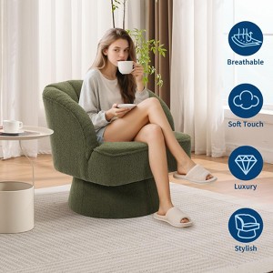Modern Swivel Barrel Accent Chair, 360 Degree Velvet Upholstered Armchair with Striped Backrest & Plush Padding, Comfy Round Lounge Chair - 1 of 4