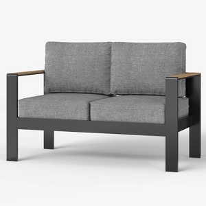 LayinSun Outdoor Patio Furniture Aluminum Loveseat, All-Weather Metal Sofa with 5" Thick Cushions for Porch, Balcony - 1 of 4