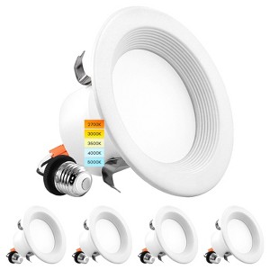 Luxrite 4 Inch LED Recessed Can Lights, 14W=75W, 5CCT 2700K-5000K, 950 Lumens, Dimmable, Wet Rated, IC Rated, ETL, Baffle Trim 4 Pack - 1 of 4