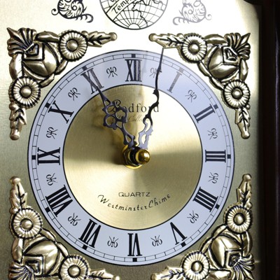 Redwood Oak Mantel Clock with Chime and Glass Enclosure