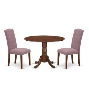 HomeStock 3-Piece Round Mahogany Finish Solid Wood Top Dining Table with 2-Parson Chairs with Drop Leaf - 1 of 4