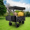 VEVOR Extra Large Collapsible Garden Cart with Removable Canopy, Folding Wagon Utility Carts with Wheels and Rear Storage, Wagon Cart, Black - 2 of 4