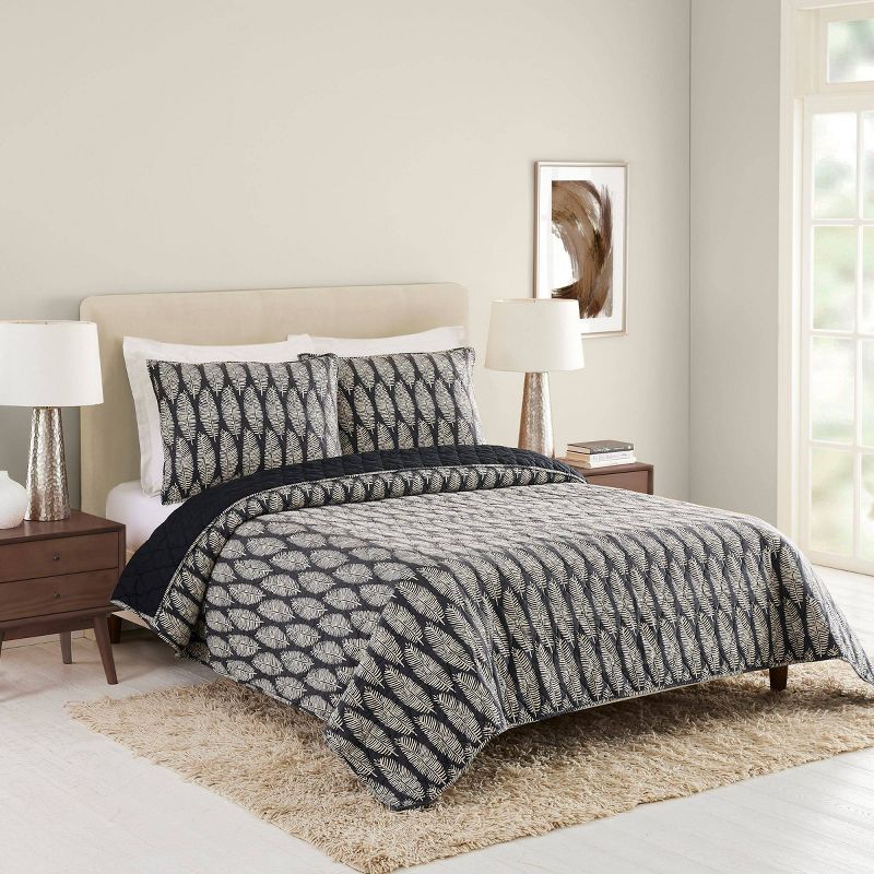 Ayesha Curry 3pc Leaf Silhouette Quilt Set Black, 2 of 8