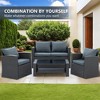ELJGET 4 Pieces Patio Furniture Sets, All Weather Outdoor Sectional Patio Sofa, Wicker Rattan Patio Seating Sofas with Cushion and Glass Table - 3 of 4