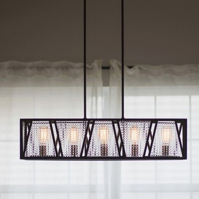 VAXCEL Oslo 5L Black Urban Loft Linear Chandelier Island Pendant Light Fixture