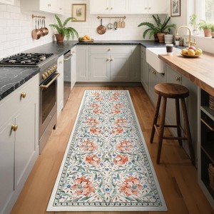 Acekool Floral Washable Rugs - Vintage Botanical Print Area Rug - 1 of 4